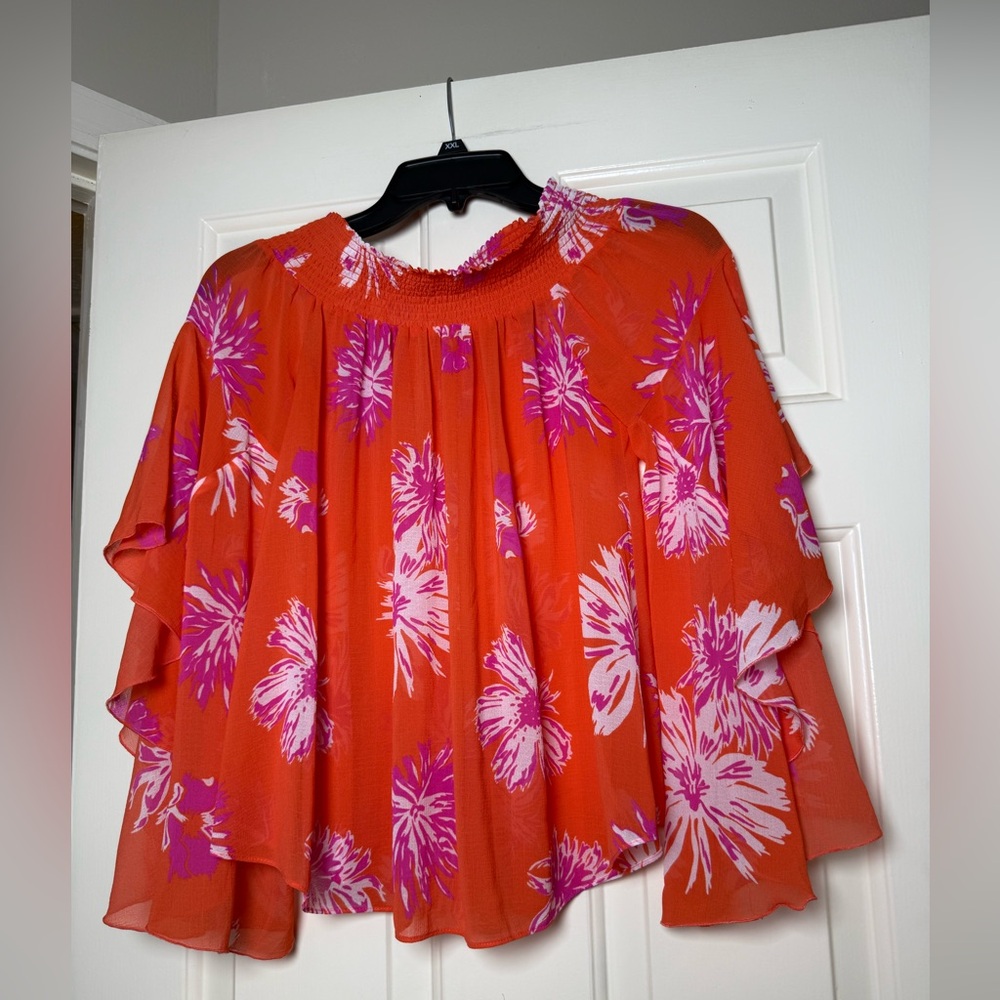 Ramy Brook Elsie orange Pink Floral off-the-shoulder‎ top